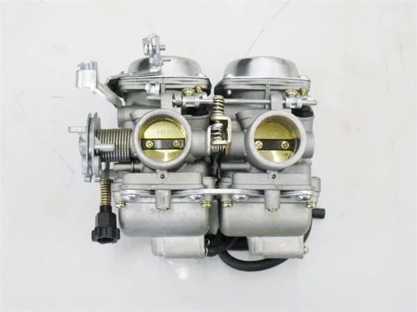 Motorcycle carburetor assembly prepared for service